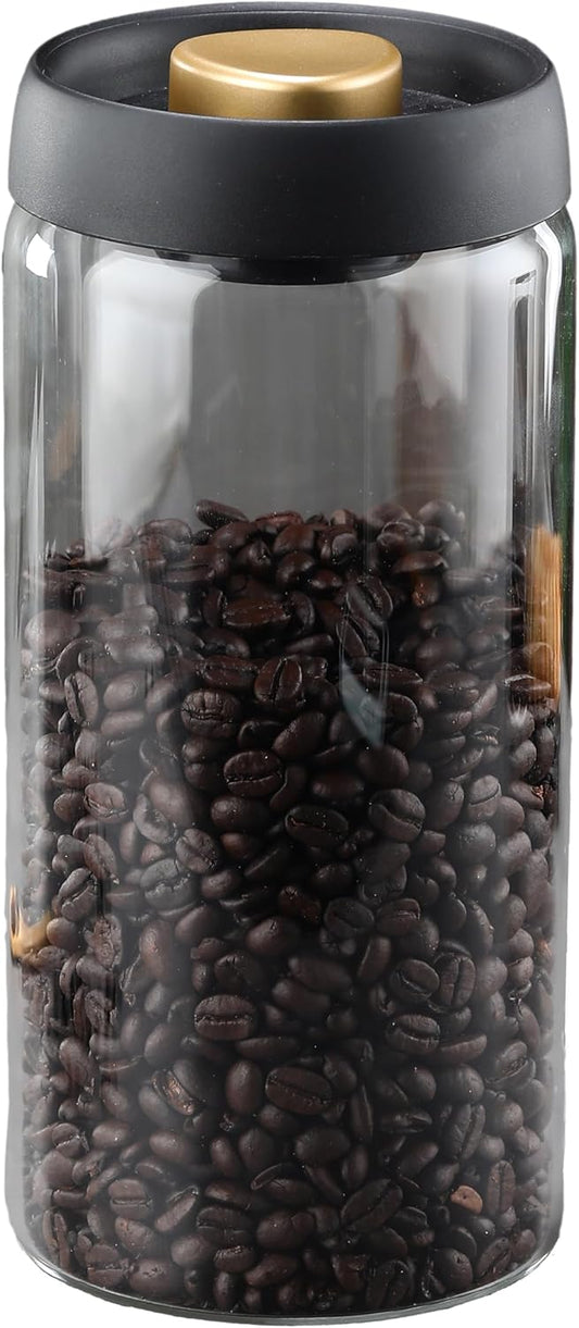 Loez Coffee Bean Storage Container Airtight, Lid Sealed with Press-Down Vacuum, Borosilicate Glass Coffee Canister, Food Storage