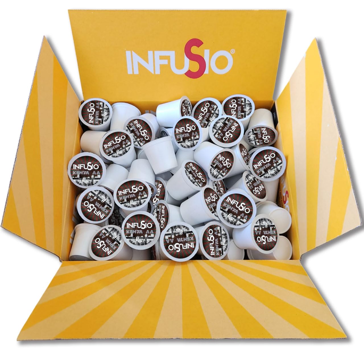 InfuSio Coffee Pods 96 Count Kenya AA Medium Dark Roast Single serve Coffee pods for Keurig K Cup® Brewers - InfuSio Premium Roasted Keurig 2.0 Compatible