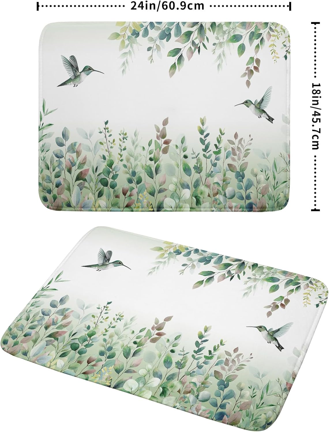 Giwawa Hummingbird Dish Drying Mat for Kitchen Countertop, Spring Summer Sage Green Eucalyptus Leaves Dish Drainer Mats, Herb Botanical Microfiber Dish Drying Pad Home Decor, 18"x24", Large