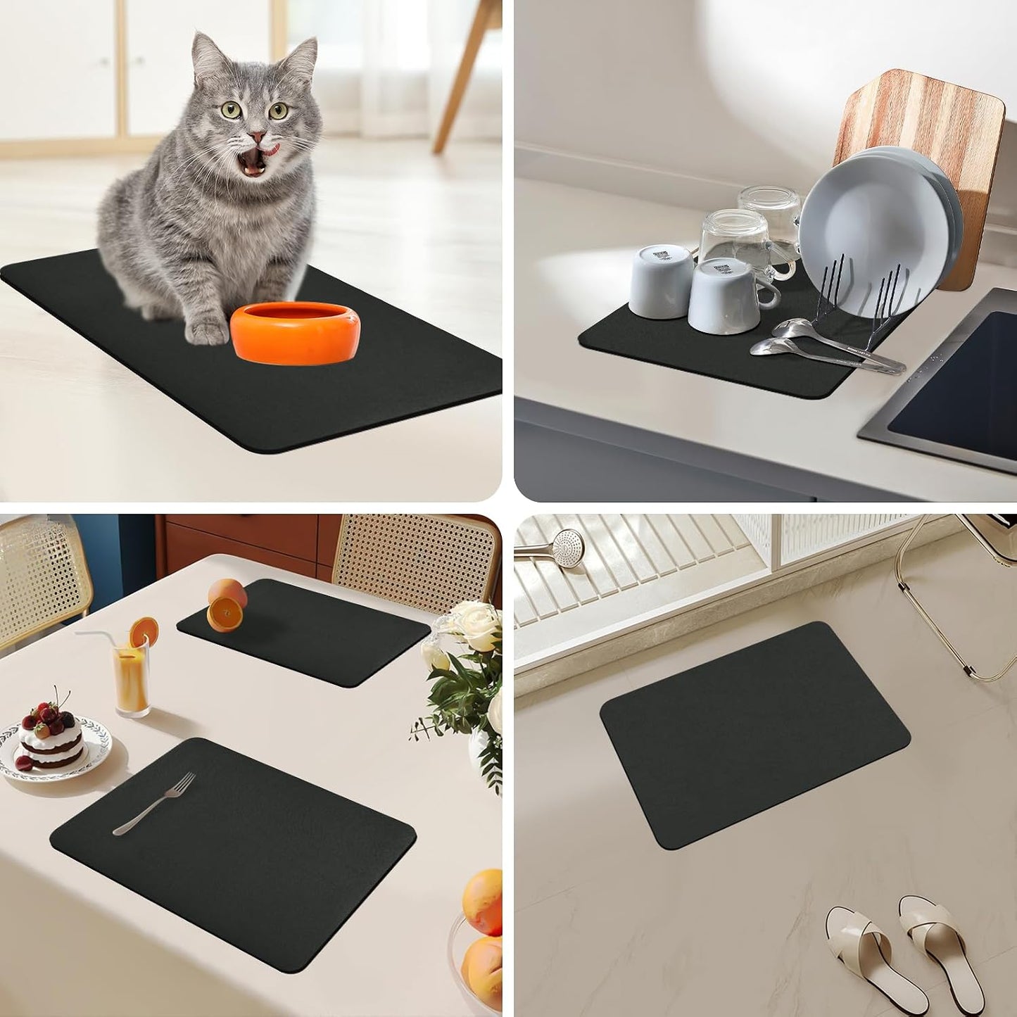 Bloss Coffee Mat, Coffee Bar Mat, Dish Drying Mat, Kitchen Counter Mat | Absorbent Hide Stain Rubber Backed Dish Drying Pad(12.2"x19.7", Black)