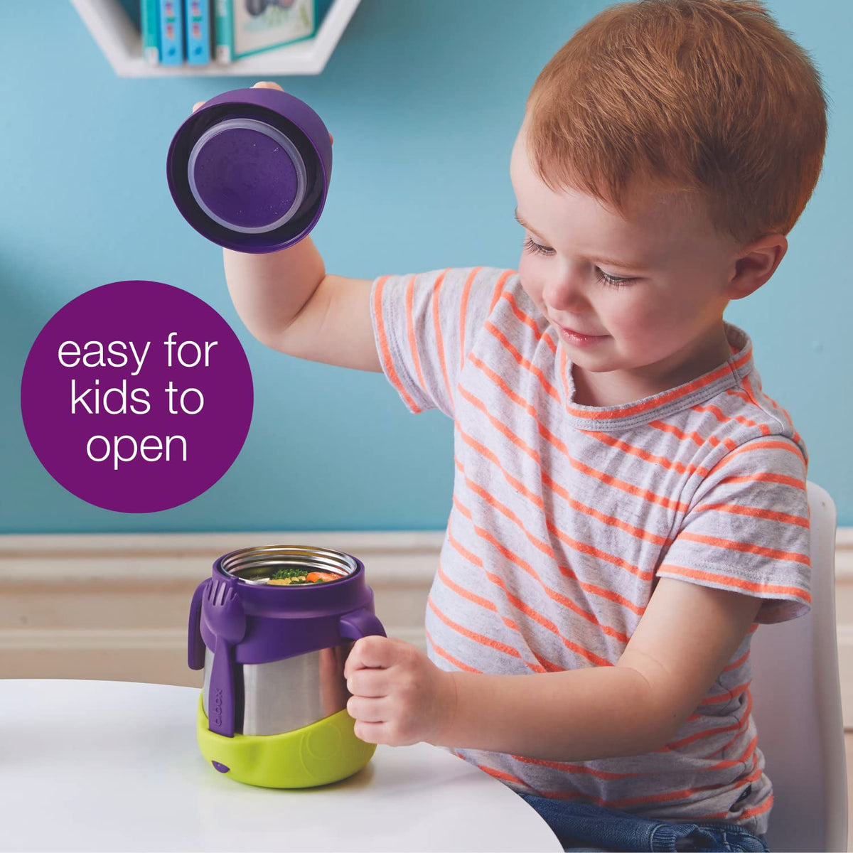 b.box Insulated Food Jar with Spork, 11 oz Lunch Containers for Kids | Stainless Steel Lunch Box for Kids, Food Containers, Warm 5 Hours, Easy Open, Dishwasher Safe, BPA Free — Lilac Pop