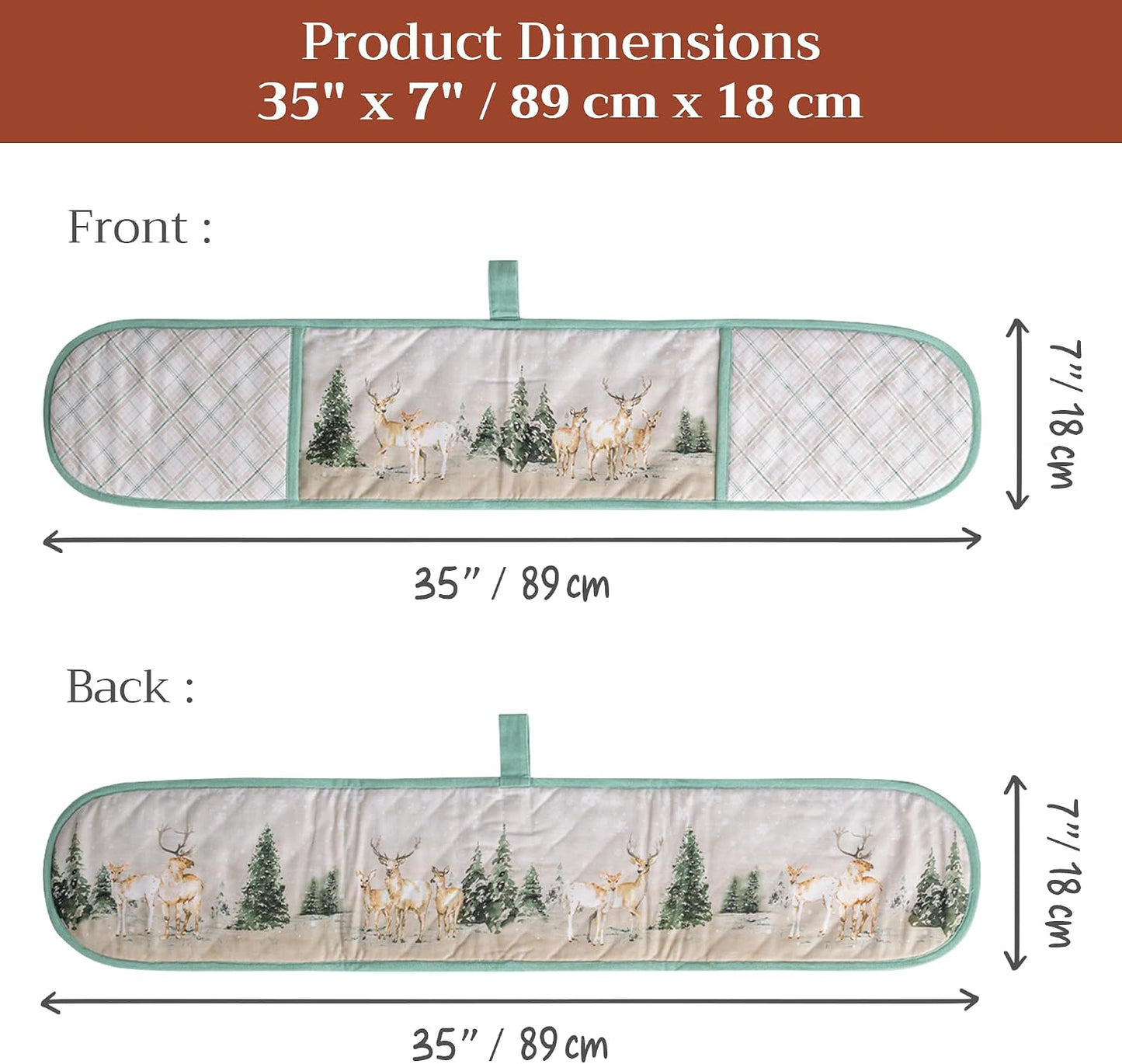 Maison d' Hermine Double Oven Mitts 100% Cotton Double Oven Glove (7"x35") | Heat Resistant BBQ Cooking Gloves with Loop Baking Kitchen Home Hotel Farmhouse Thanksgiving Christmas - Deer In The Woods
