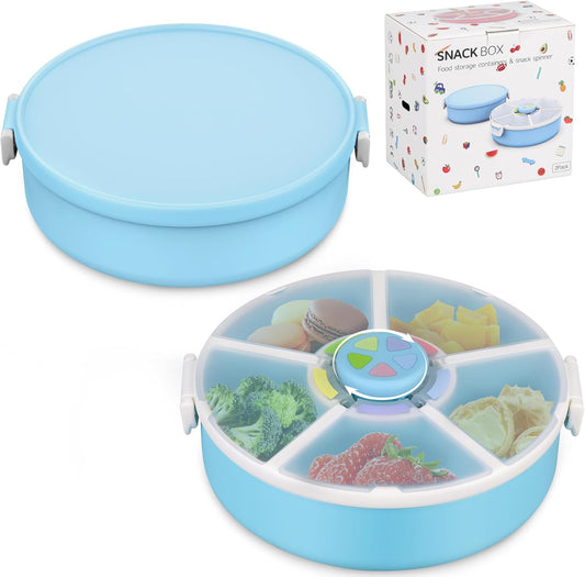 Kids' Rotating Snack Container Set – 2-Pack, Includes 1 Rotating Snack Container & 1 Round Sectioned Snack Box, BPA-Free,