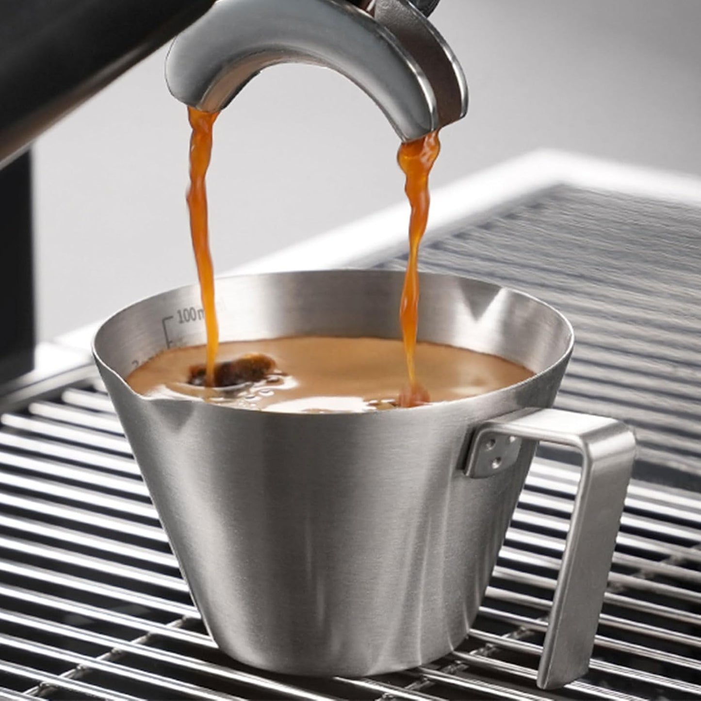 YARRAMATE Stainless Steel Espresso Shot Cup, 3.4oz/100ml (Silver) | Heat Insulated Grip, Stackable, Dual-Scale Accuracy, Easy to Rinse Clean, Fits Espresso Maker