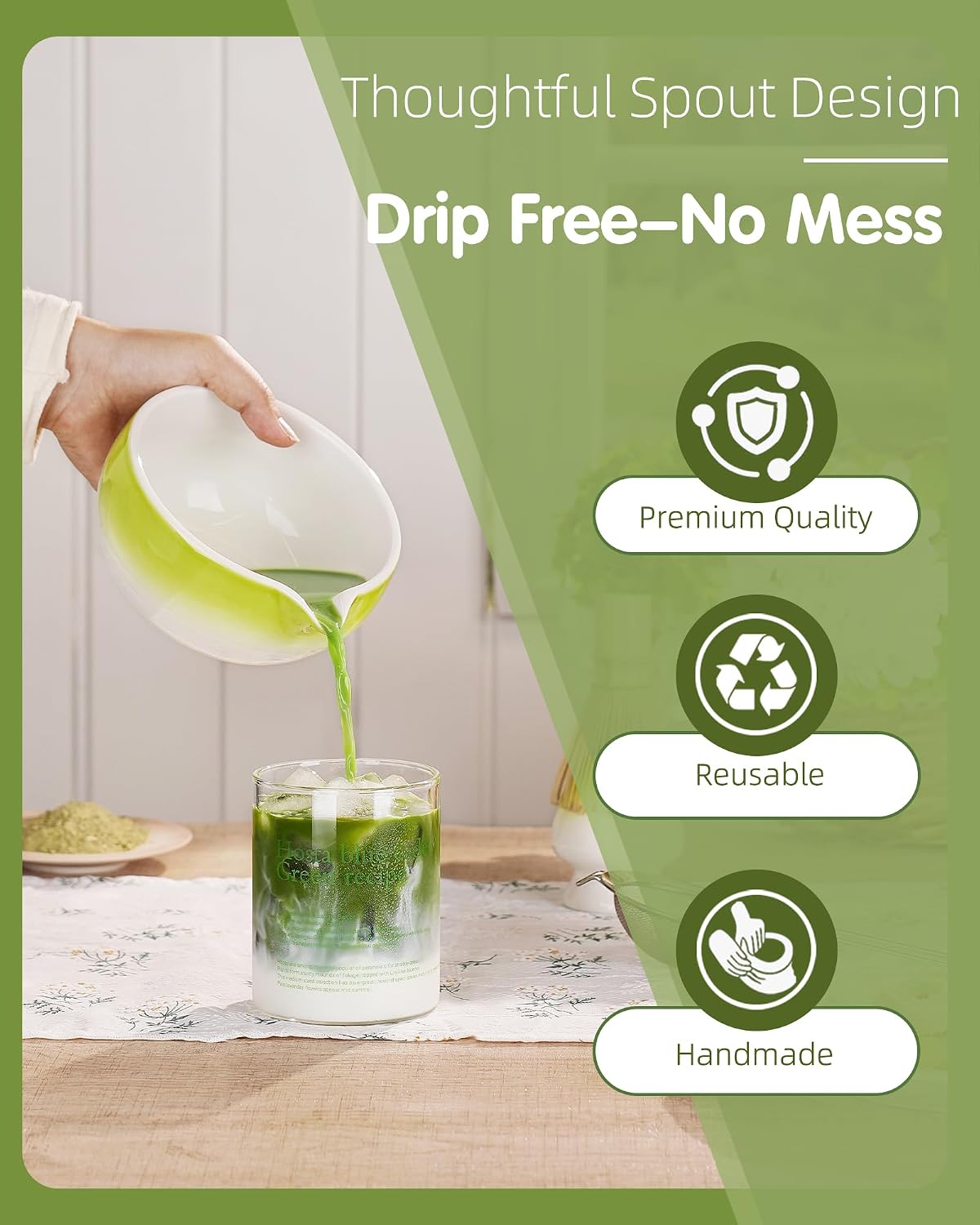 ZENS Premium Matcha Whisk Set, 6pcs Matcha Kit for Tea Ceremony, Green | Complete Matcha Set Whisk and Bowl, Bamboo Whisk, Chasen Holder, Scoop, 304 Sifter and Tea Mat for Latte Making