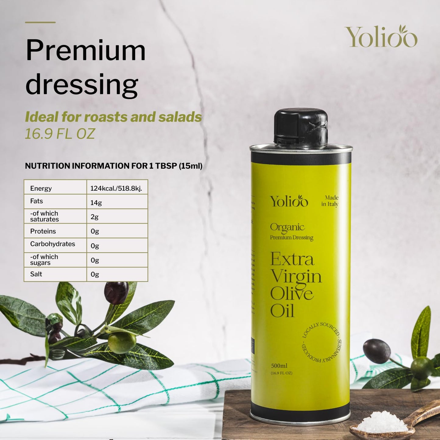 100% EVOO | Italian Organic Olive Oil Extra Virgin Cold Pressed | Very High Polyphenol Rich Early Harvest from Tuscany | Premium Pure Olive Oil (16.9oz)
