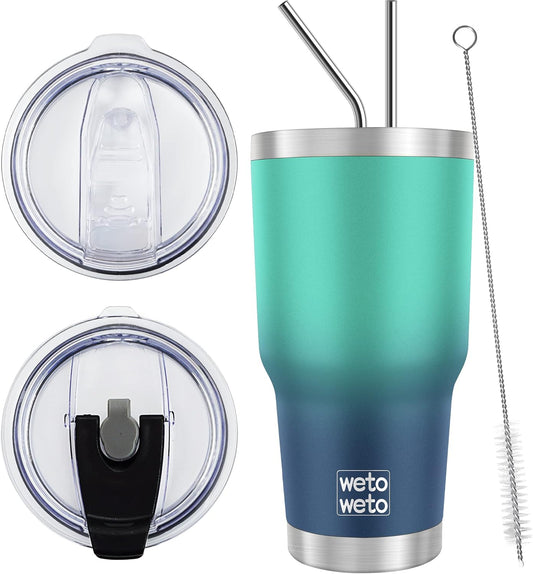WETOWETO 30 oz Tumbler with 2 Straws and 2 Lids, Stainless Steel Insulated Vacuum Coffee Tumbler Cup, Double Wall Leakproof