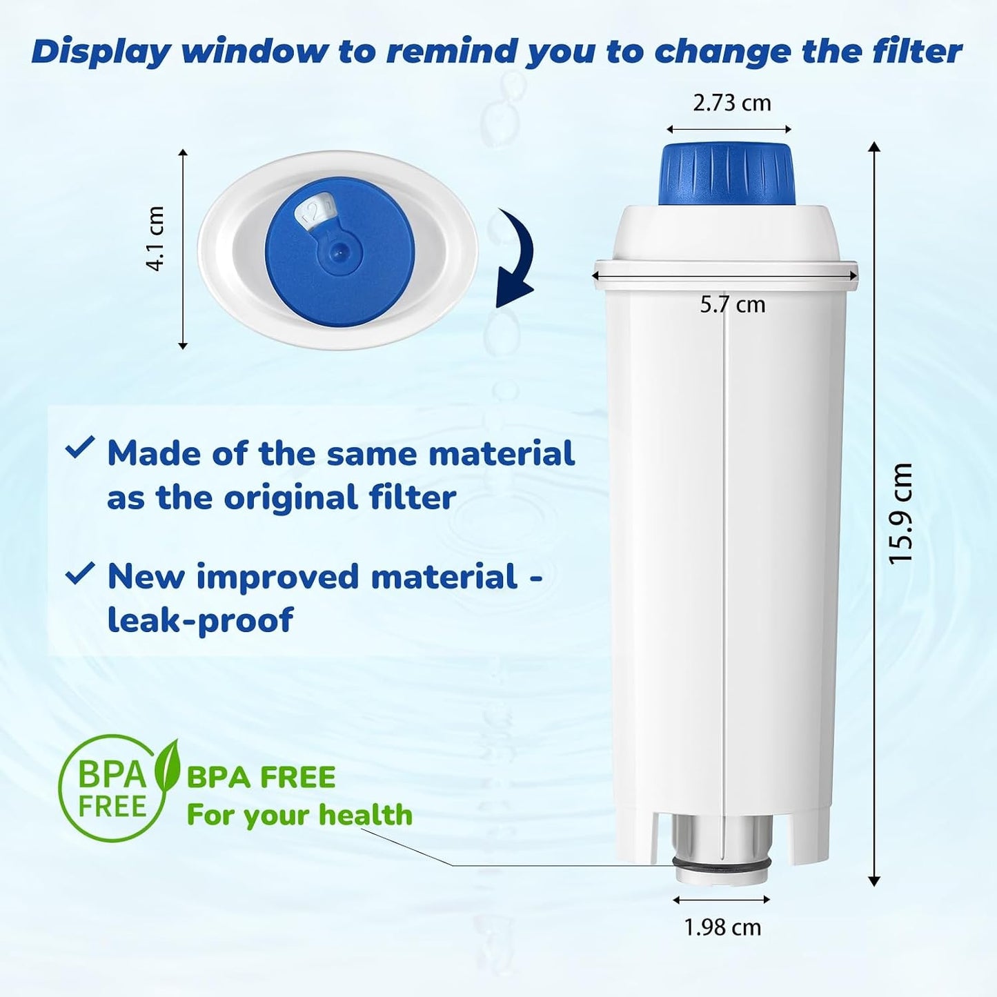 Coffee Machine Filter, Delonghi Filter Replacement for DLSC002, Delonghi Magnifica Evo, Dinamica Plus, ESAM, ETAM, BCO, EC. Activated Carbon Water Filter Cartridges Softener (6 Pcs)