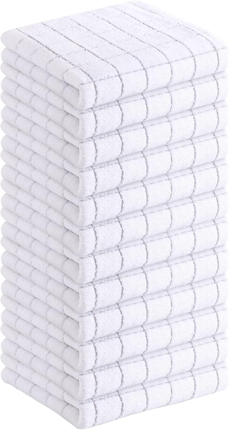 Homaxy 100% Cotton Terry Kitchen Dish Cloths, Ultra Soft and Absorbent Dish Towels for Kitchen, Suitable for Drying and Washing Dishes, 12 Pack, 12 x 12 Inches, White
