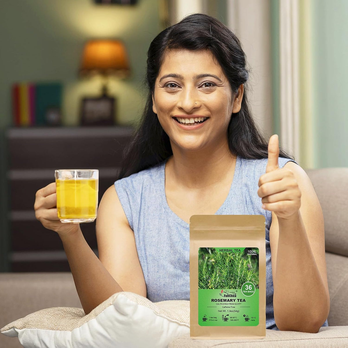 FullChea Rosemary Tea Bags, 36 Counts, Romero, Non-GMO, Caffeine-Free | Dried Rosemary Herb Leaves, Distinct Flavor &amp; Support Digestion, No Additives, Resealable Pouch