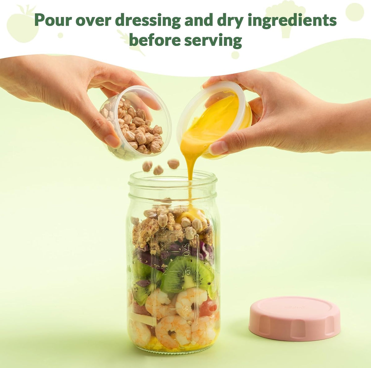 SOLIGT 4 Pack Glass Salad Jars with Lids Meal Prep, Wet/Dry Separation