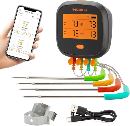 Inkbird WiFi Meat Thermometer for Grilling, Unlimited Rang Rechargeable BBQ Thermometer APP Calibration, Temp Graph Mobile