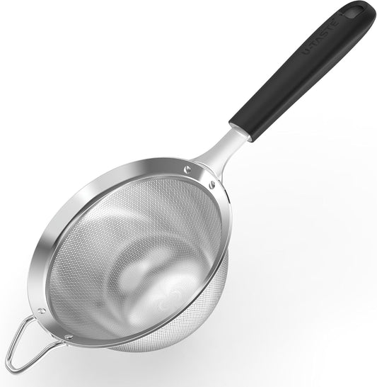 U-Taste Medium Fine Mesh Strainer: 18/8 Stainless Steel 4.73in 30 Mesh Kitchen Food Sieve with Sturdy Riveted Silicone
