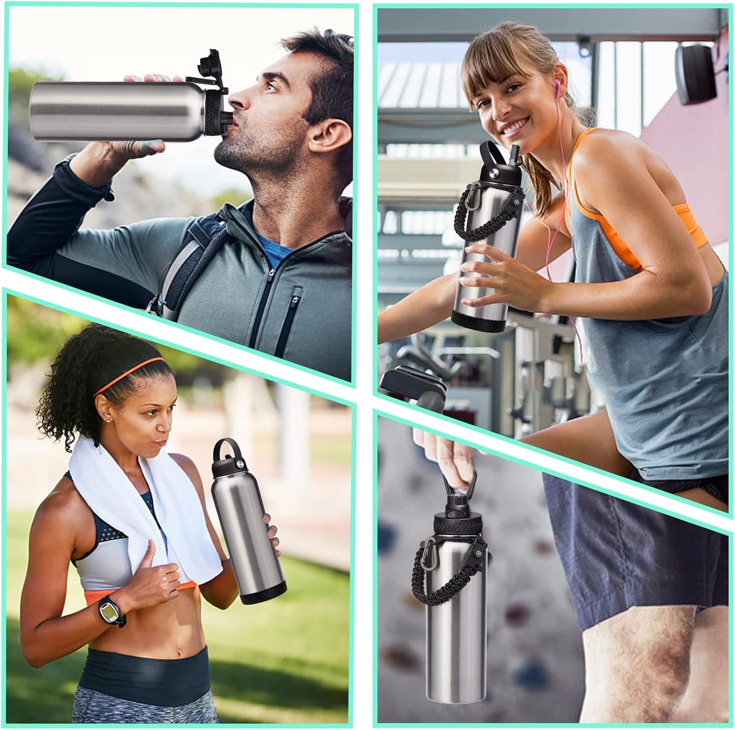 40oz Stainless Steel Water Bottle - Wide Mouth Vacuum Insulated Metal Water Bottle with Straw Lid &amp; Paracord Handle, Sweat-Proof Water Flask Thermo Metal Mug with Strap for Gym Camping Hiking