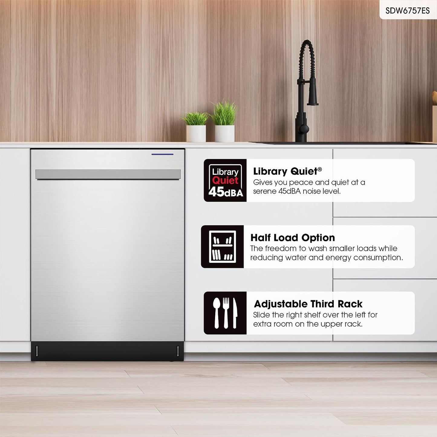 Sharp SDW6757ES 24 in. Top Control Handle 45 dBA Dishwasher