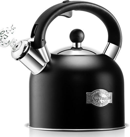 SUSTEAS Tea Kettle - 3.17QT Whistling Kettle with Ergonomic Handle - Premium Stainless Steel Tea Pots for Stove Top, Chic