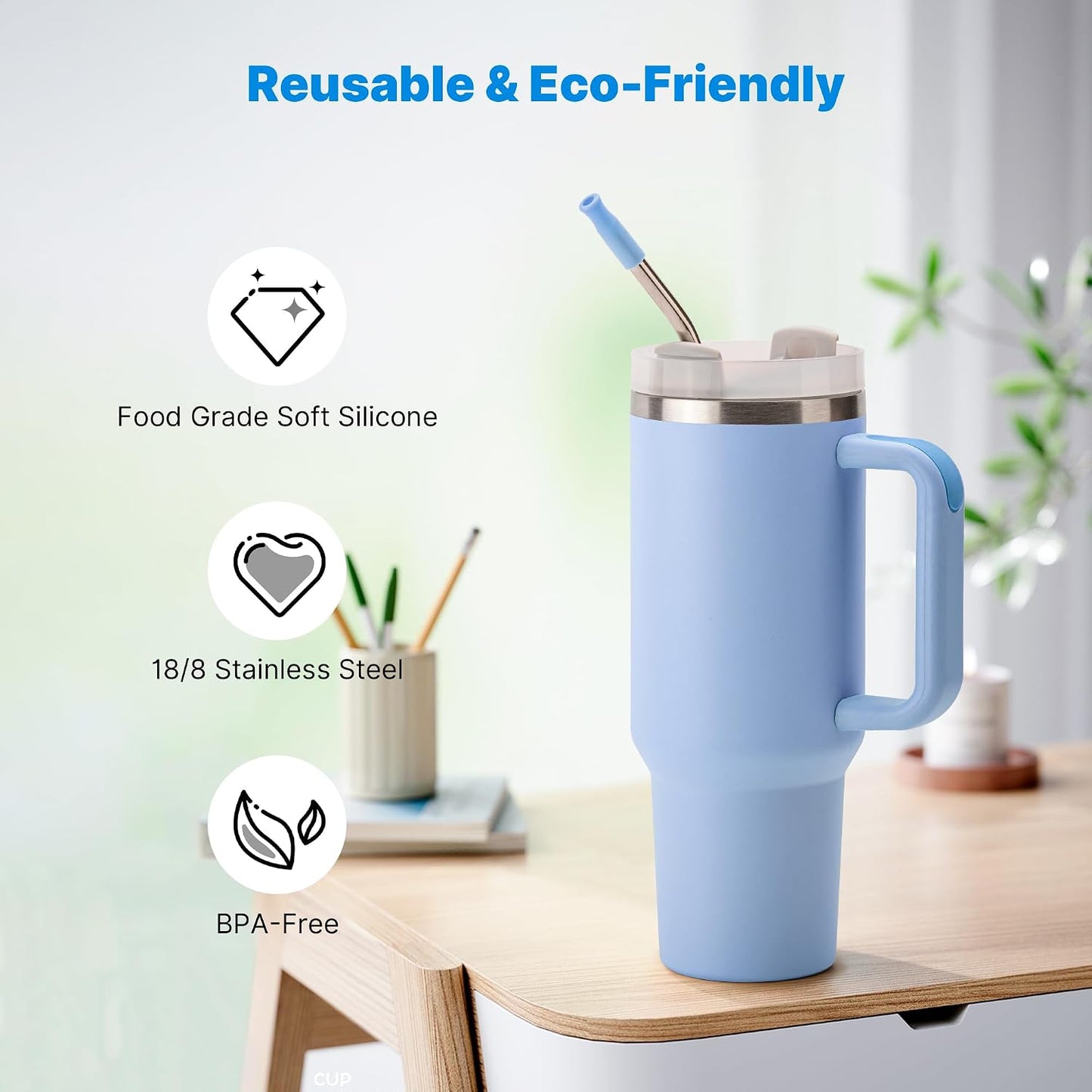Replacement Metal Straws with Silicone Tip for 30oz Stanley Cup