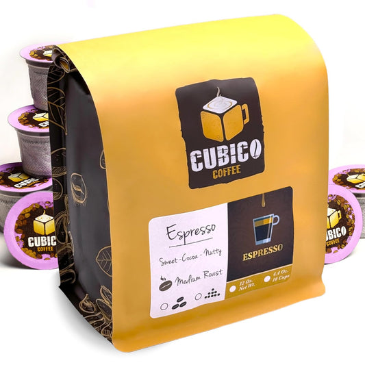 Espresso Coffee, Single Serve Coffee Pods, Premium Espresso Blend Fresh Roasted Coffee | K-Cup Compatible Brewers | Cubico