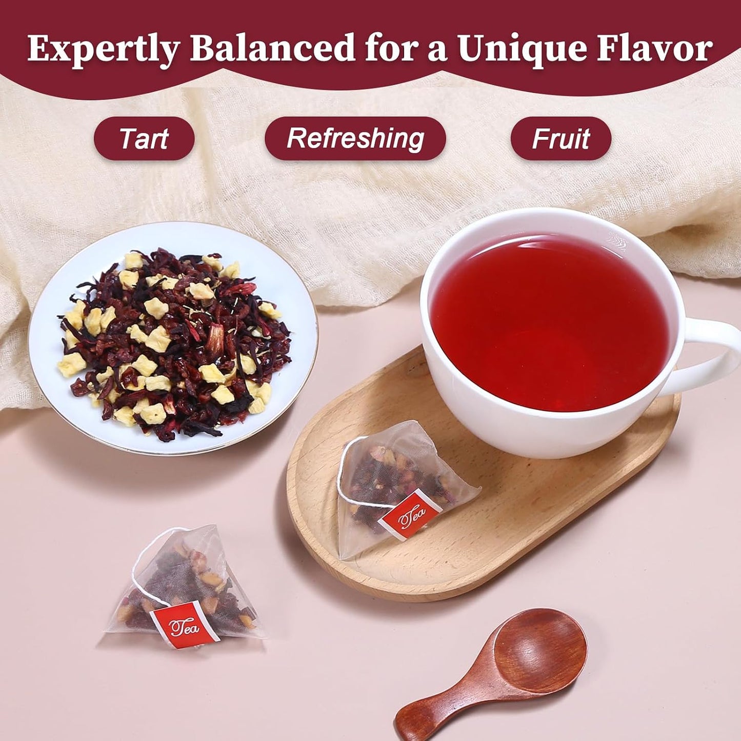 FullChea Cranberry Apple Tea Bags, 45 Counts, Fruit Herbal Blend, Non-GMO | Blended With Apple, Hibiscus, Rose &amp; Licorice, Naturally Sweet Tart Taste, Caffeine-Free, Wellness Support