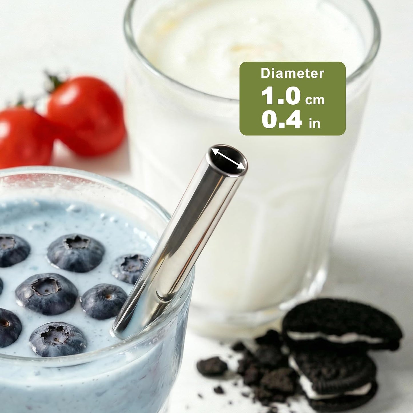 0.4" Extra Wide Stainless Steel Reusable Straws for Smoothie, Boba, 6 Pack