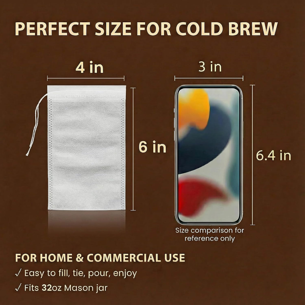 Cold Brew Bags, 120 Count Brew Coffee Filter Bags, 4x6 Inch | Disposable Fine Mesh Drawstring Pouches, Fits Mason Jars &amp; French Press, Ideal for Cold Brew, Coffee, Tea, Herbs &amp; Spices