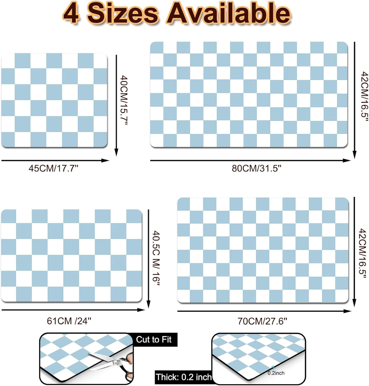 Dish Drying Mat for Kitchen, 16'' x 24'' Checkered Coffee Bar Mat for Countertops, Coffee Station Mat with Non-slip Rubber Backed, Absorbent Dish Dying Pat for Kitchen Counter, Blue &amp; White