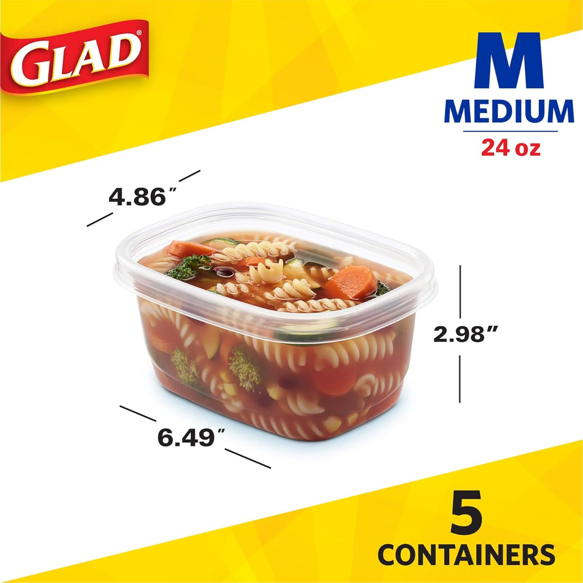 Glad GladWare Medium Rectangle Food Storage Containers, 24 Oz, 5 Ct, 6-Pk
