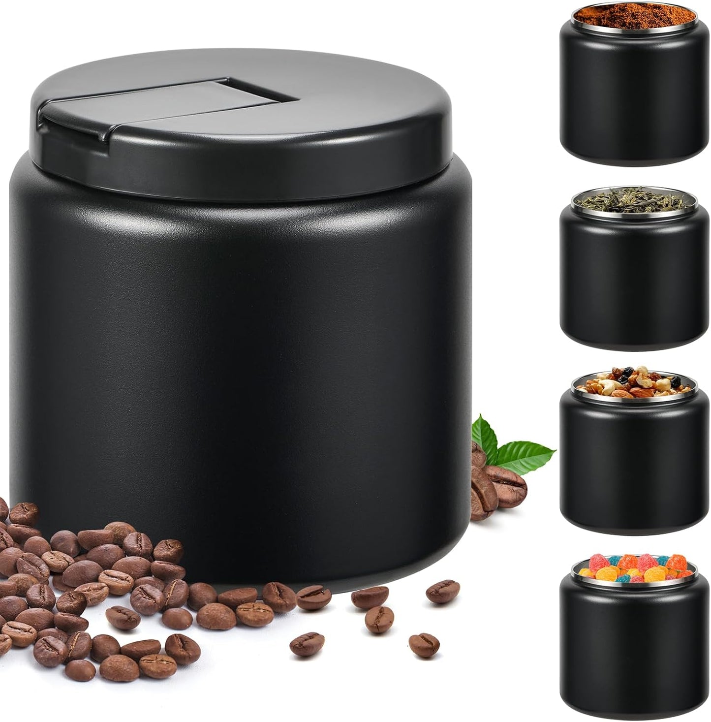 Coffee Canister, Premium Large Stainless Steel Insulated Vacuum Coffee Bean Storage Container Travel Jar, Kitchen Food Airtight Coffee Grounds Container for Tea, Sugar, Flour (26oz-Black)