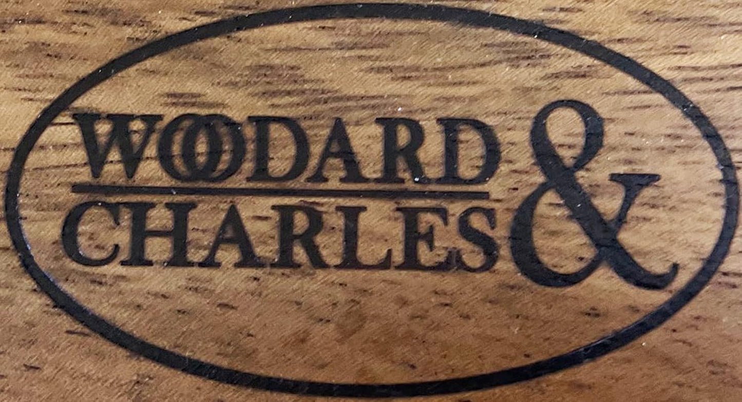 Woodard &amp; Charles Serving Boards with Stand, 7Pc Set, Walnut Stain, 10 Pack | Six Wood Serving Boards on a Display Stand; Serve Sushi, Cheese, Charcuterie, and Appetizers for Any Party or Catering Event