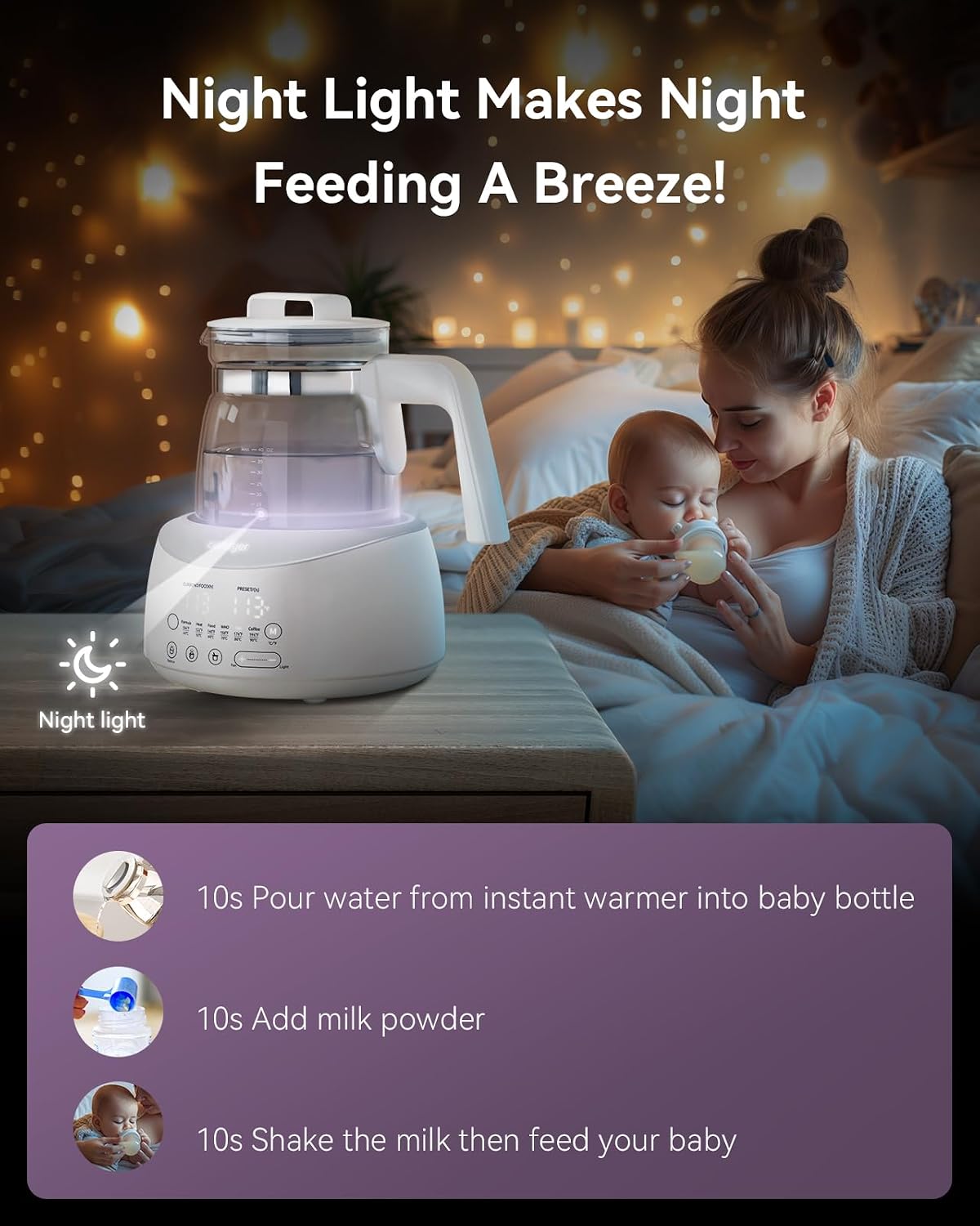 comfyer BK01 Bottle Warmer, Baby Bottle Warmer with Night Light &amp; Faster Cooling Fan, Instantly Water Warmer, Tea Kettle Electric with 6 Temperature Control Presets, Feed Baby More Easier &amp; Healthier