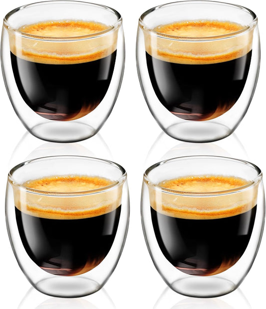 Espresso Cups Set of 4, 3 OZ Expresso Shots Glass Cup, Double Walled Glass Coffee Mugs, Espresso Machine