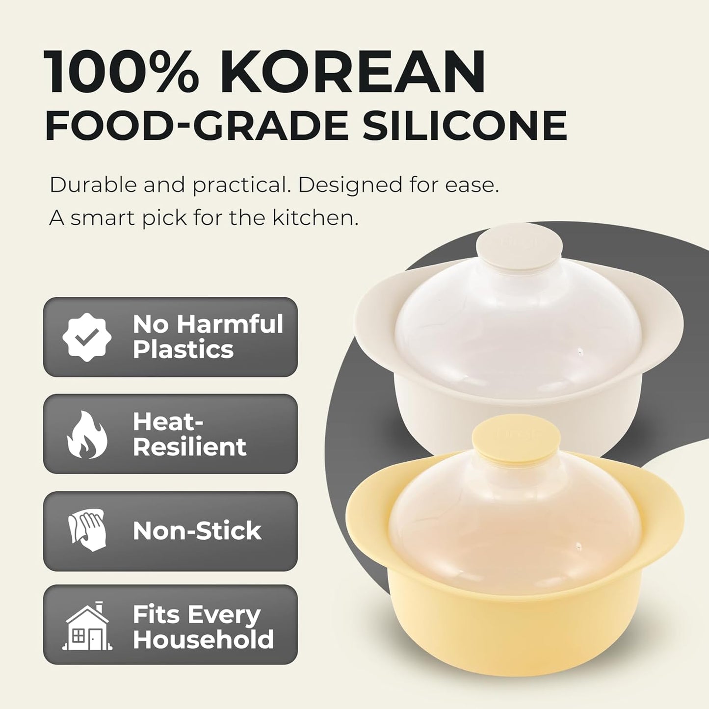 48oz Platinum Silicone 3 Compartmented Microwave Steamer Pot with Handle & Lid - Korea 100% Food-Grade Steamer Bowl,