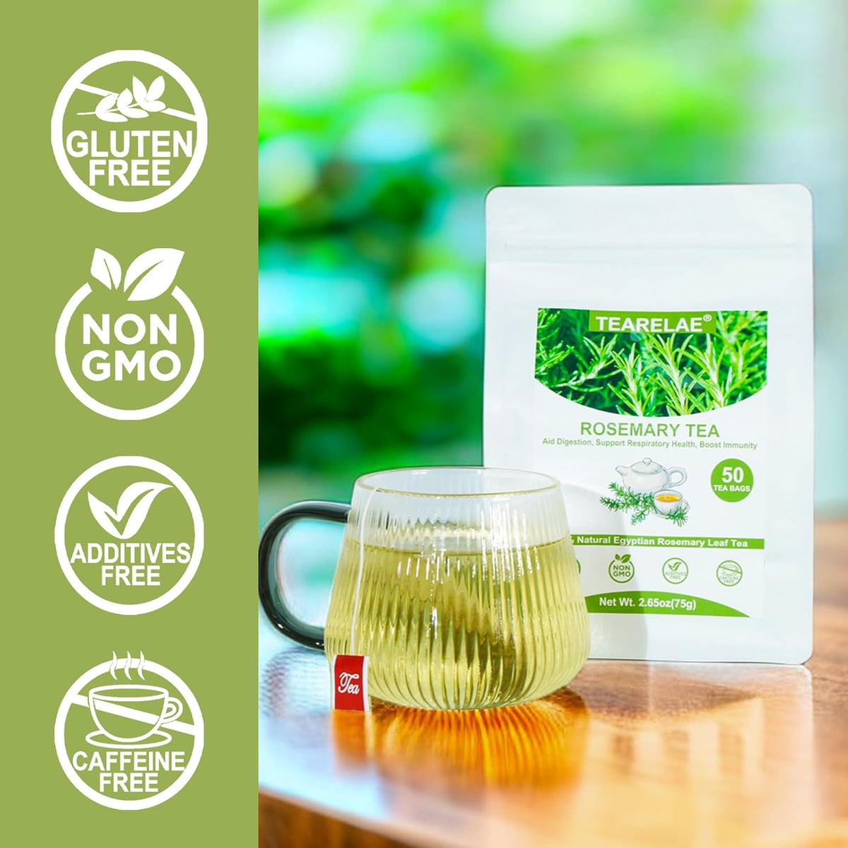 TEARELAE - Rosemary Tea Bags, 50 Count, Rosemary Leaves Tea | Country of origin Egypt, traditionally enjoyed to aid digestion and support respiratory health