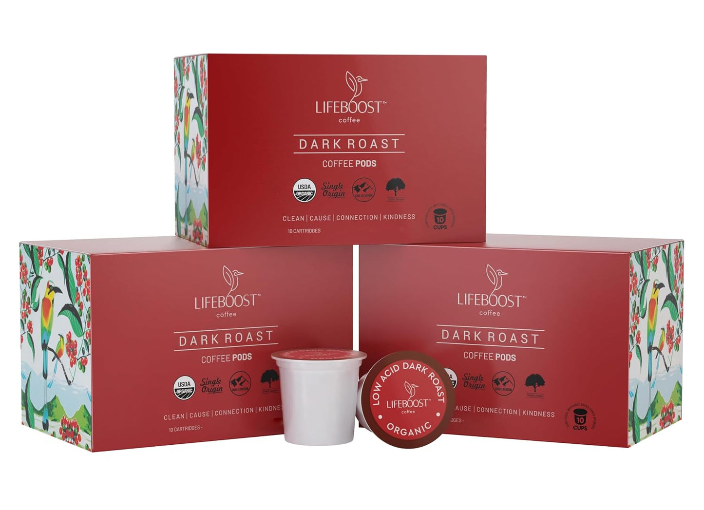Lifeboost Dark Roast Low Acid Coffee K Cups - Single Origin Mold Free Non-GMO Organic Coffee Pods - Compatible with Keurig &amp; Keurig 2 Machines - 10 Count