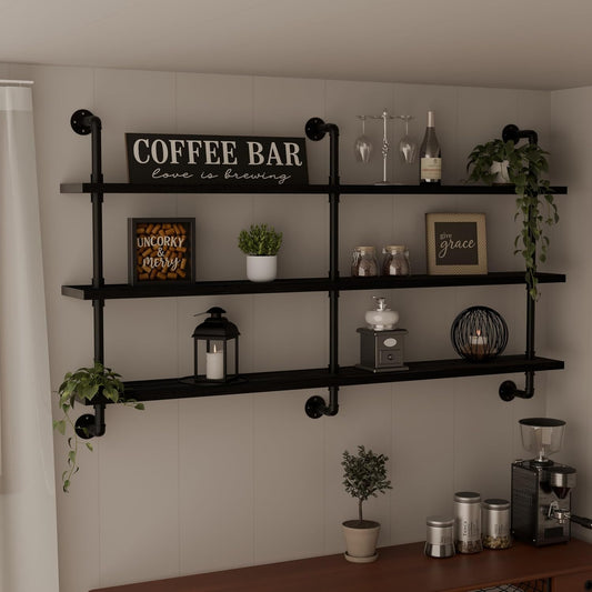 Industrial Pipe Shelving Rustic Black Pipe Wall Shelves Industrial Shelves with Wood Planks Floating Shelves 60 Inch