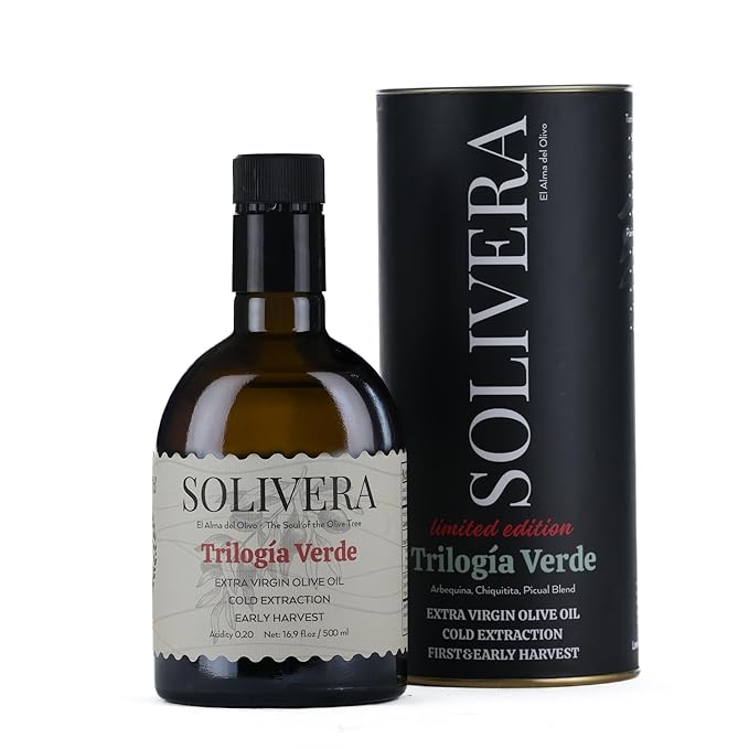 Solivera Trilogía Verde Extra Virgin Olive Oil Cold Pressed, 350+ High Polyphenols, Triple-Varietal Blend, Bright & Herbaceous, Single-Origin Organic Olive Oil, Hand Picked Early Harvest - 16.8 fl. oz. (Trilogía Verde)