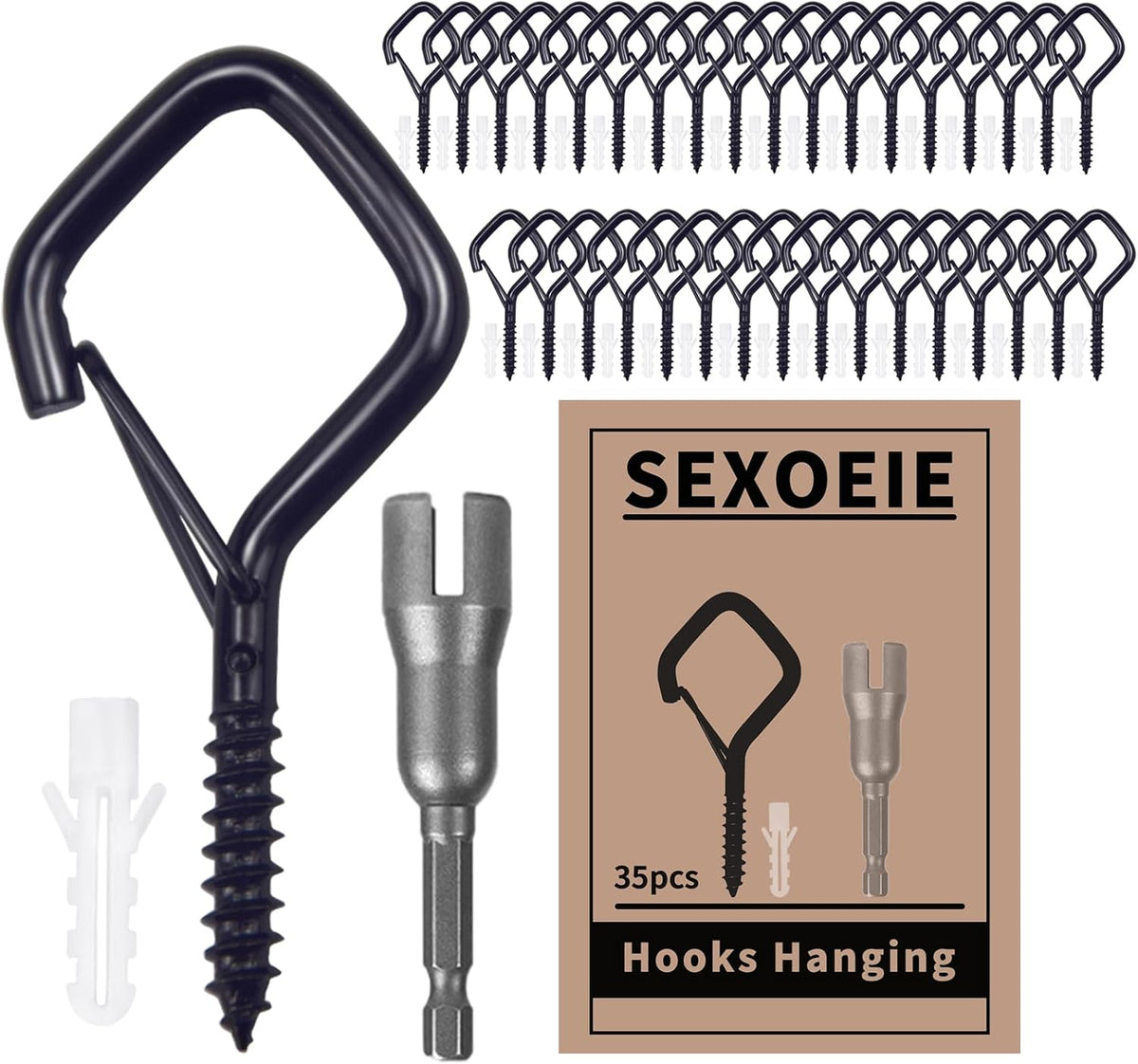35 PCS Eye Screw Hooks for Hanging Heavy Duty with Safety Buckle.Metal Ceiling Hooks for Hanging Plants,Cup,Wind Chime,Bird Feeders,Christmas String Lights at Indoor&amp;Outdoor,2.36 Inches Black