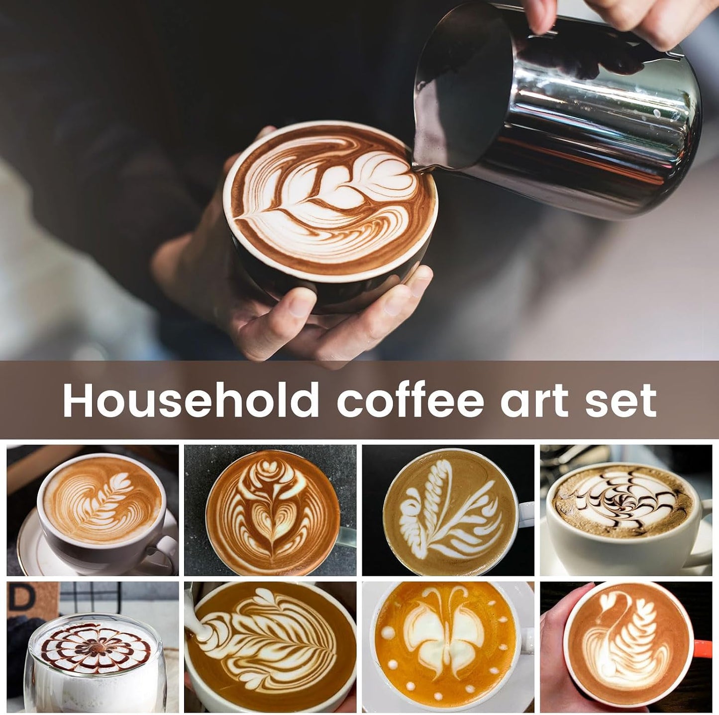 4PCS Milk Frothing Pitcher, 12oz/350ml Stainless Steel Milk Frother Cup, Espresso Coffee Jug for Latte Art Cappuccino, Barista Milk Cup with Decorating Pen for Home Barista and Coffee Bar