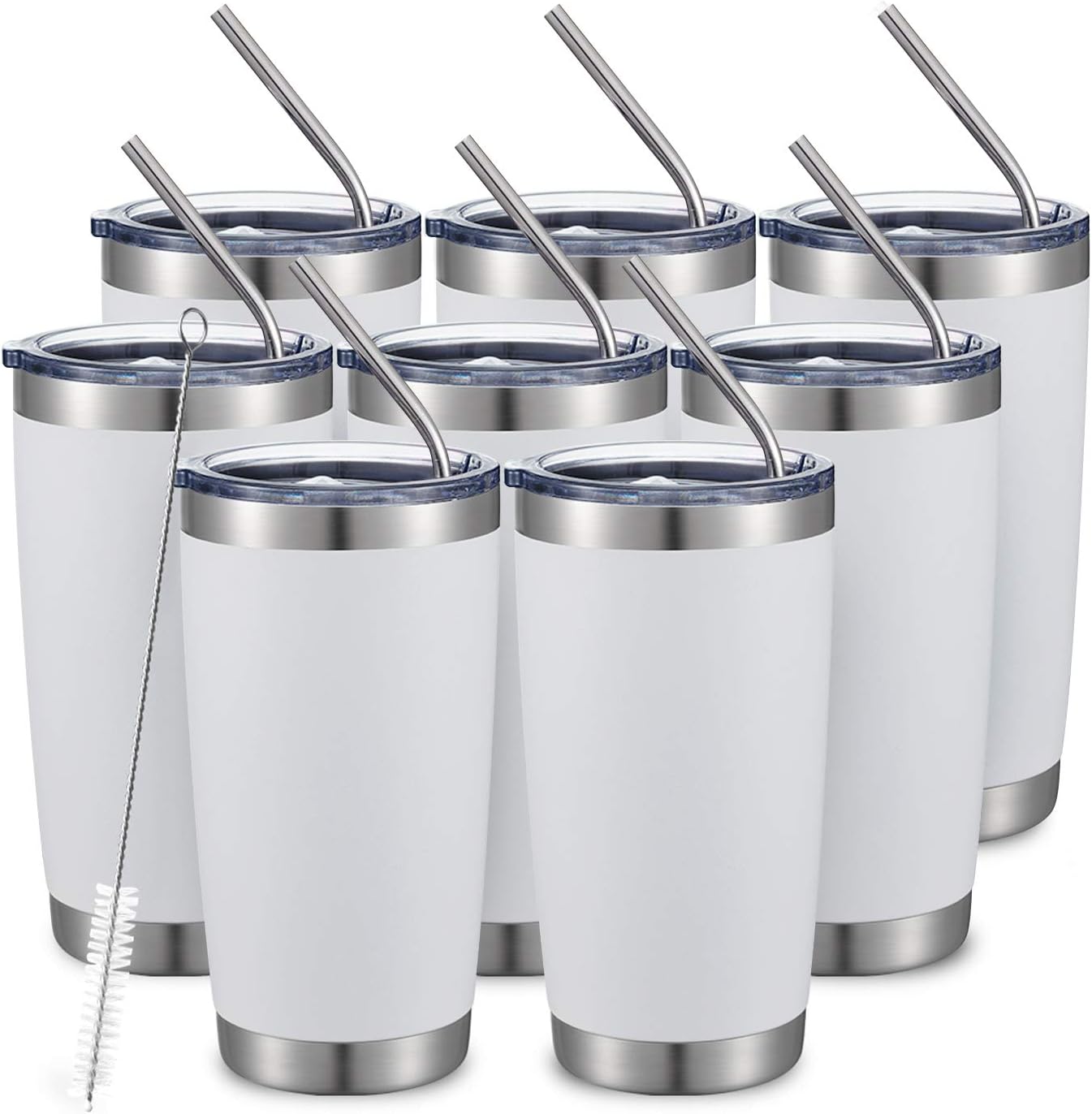 COMOOO 20oz/8Pack White Tumbler Double Wall Vacuum Insulated Coffee Travel Mug Stainless Steel Tumbl