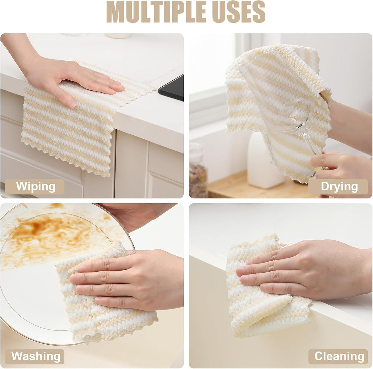 Homaxy 12 Pack Coral Velvet Dish Cloths, 7 x 9 inches, Beige | Ultra Soft and Absorbent Dish Towels, Reusable Fast Drying Microfiber Cleaning Cloth, No-lint