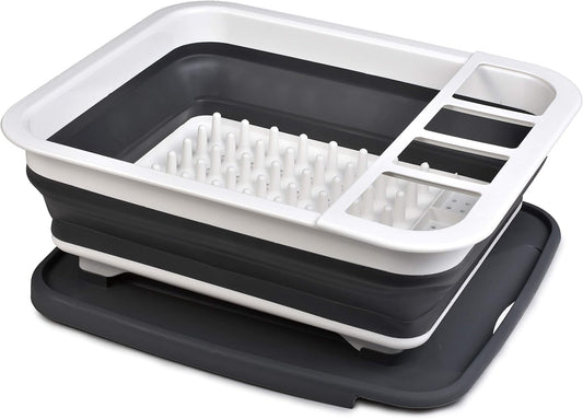 Masirs Pop-Up Collapsible Dish Drying Rack: Convenient Storage, Drains into Sink, Eight Large Plate Capacity, Sectional