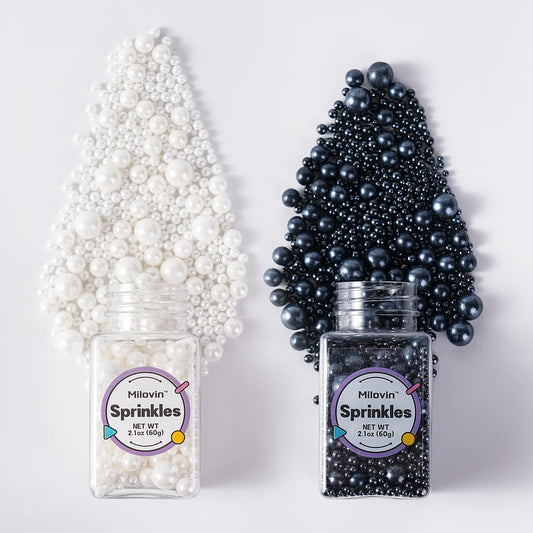 Edible Black and White Sprinkles, White Pearl Sprinkles, Black Sugar Pearls, Edible Pearls for Cake Decorating, Cupcakes,