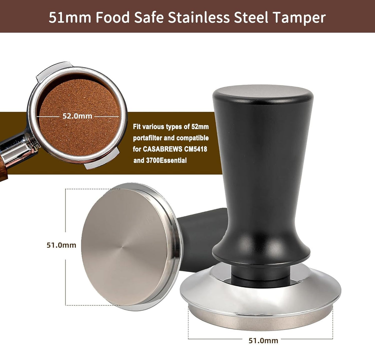51mm Espresso Tamper for CASABREWS CM5418, 3700Essential and 5418 Pro