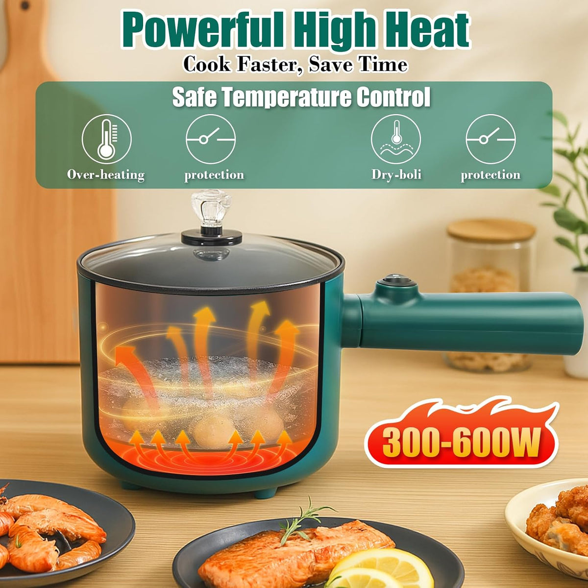 Hot Pot Electric with Steamer,6 Smart Modes, 1.8L Ramen Cooker, Portable Cooker, Non-Stick Frying Pan, Sauté Pan, Electric Pot for Pasta, Egg, Steak, BPA Free, College Dorm Room Essential