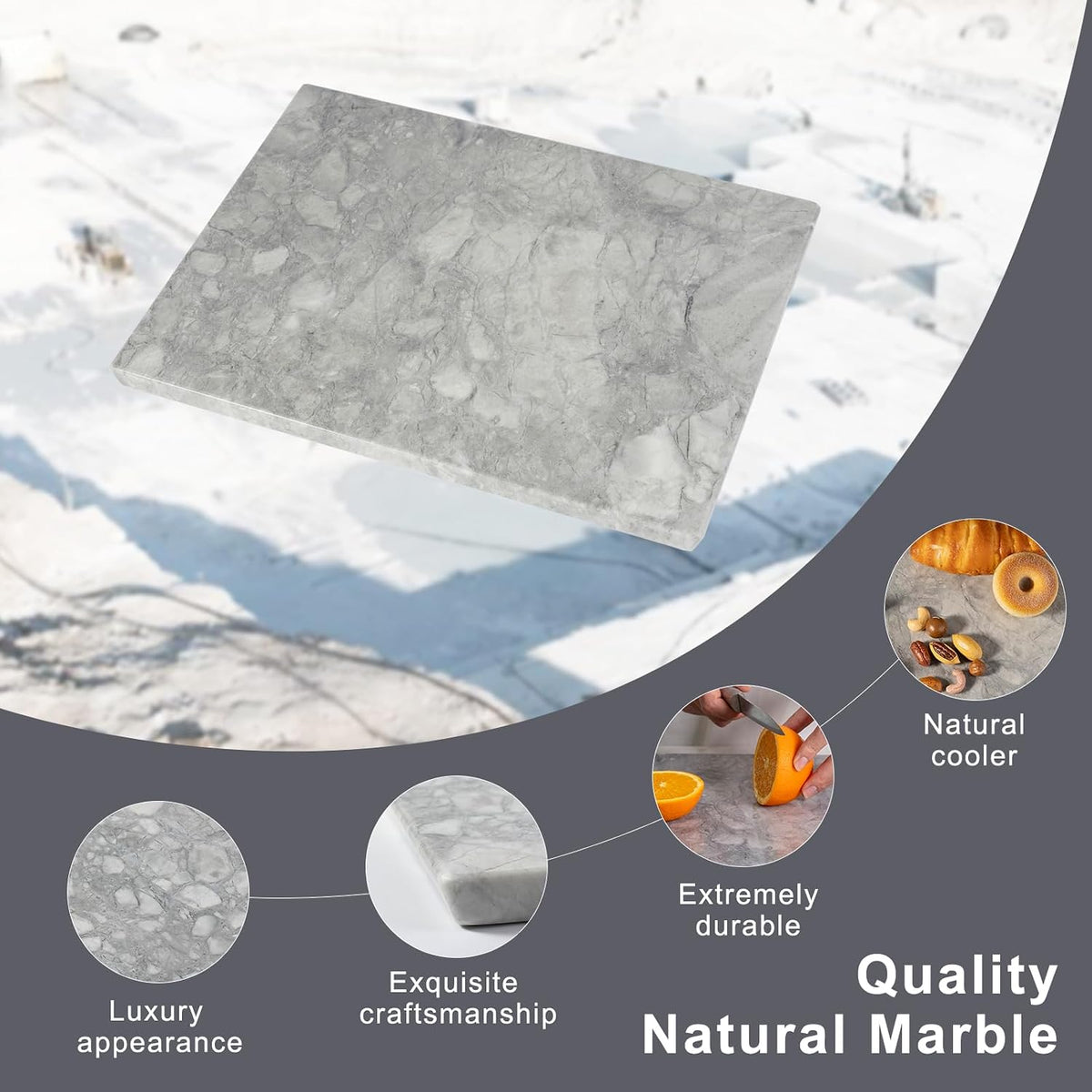 Natural Marble Cutting Board for Kitchen Countertop, 16" x 12" Rectangular Marble Cutting Board Pastry Boards Cheese Boards for Home Decor, Resistant Stone Charcuterie Board Chopping Slab