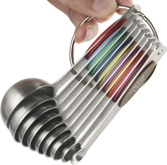 Magnetic Measuring Spoons Set of 9 Stainless Steel Stackable Measuring Spoons Heavy Duty Nesting Teaspoons Tablespoons for