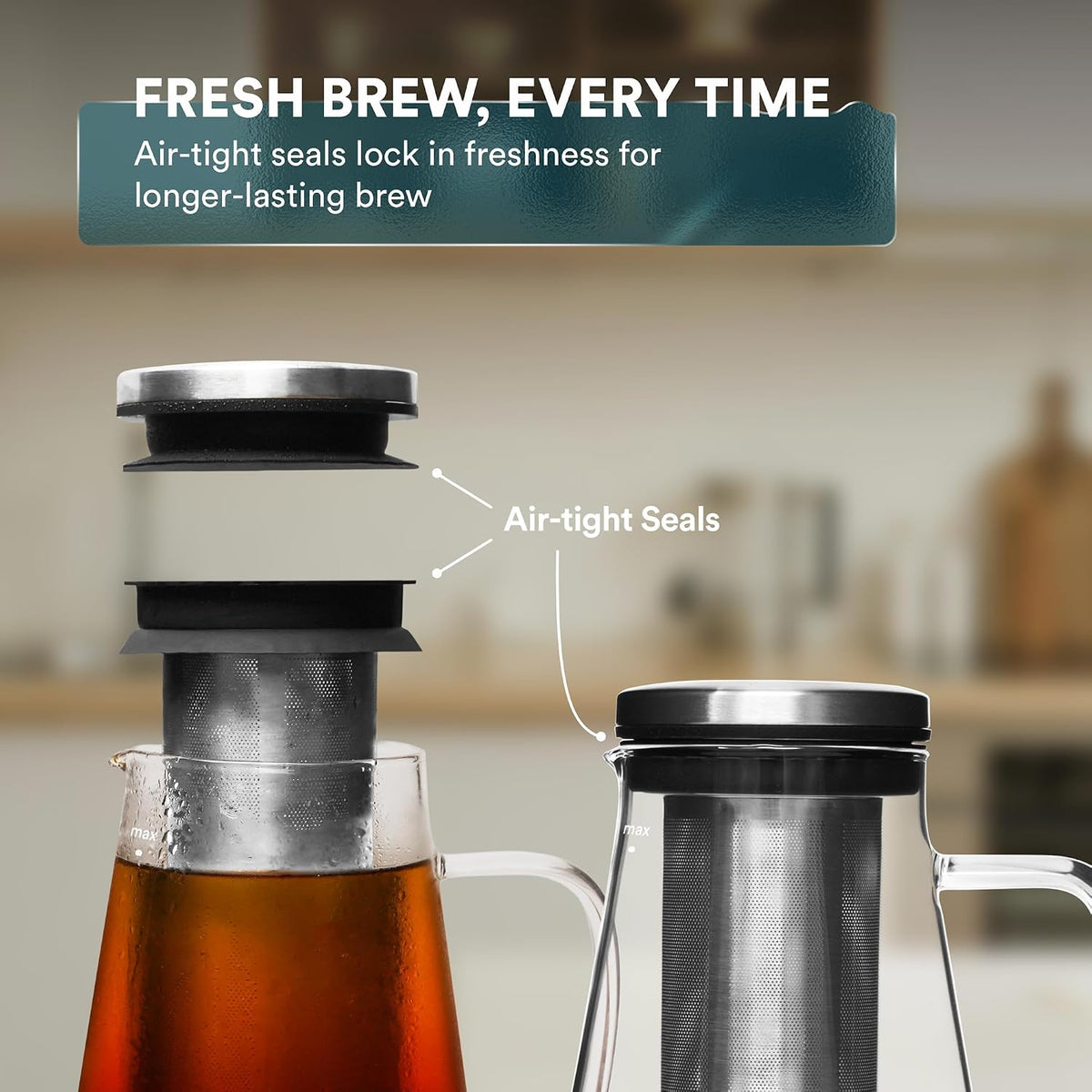 OVALWARE Airtight Cold Brew Coffee Maker with Tea Infuser &amp; Spout 1.5L/51oz | Borosilicate Cold Brew Coffee &amp; Iced Tea Maker with Removable Strainer &amp; Spout | Ideal for Home Baristas &amp; Tea Enthusiasts