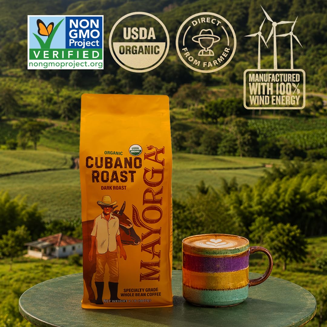 Mayorga Organic Coffee 2lb Cafe Cubano Roast - Dark Roast Whole Bean Specialty Grade Coffee