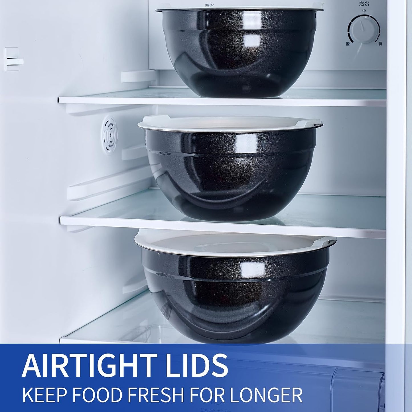 Black Mixing Bowls With Airtight Lids,Stainless Steel Bowl,Salad Bowls 7 Piece Colorful Nesting Bowl Black Kitchen Accessories,Size 7,3.6,2.7,2.1,1.5,1.1,0.8QT Stackable Design