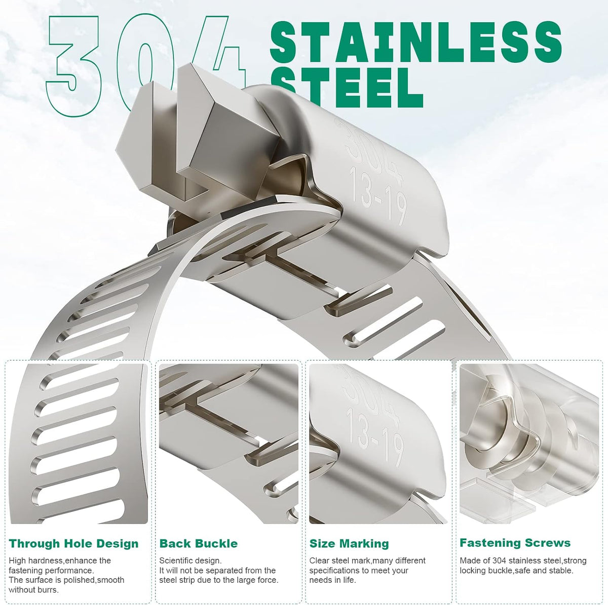 OURU 24PCS Hose Clamps Stainless Steel Adjustable 1/2"-3/4"(13-19mm) | Heavy Duty, Rust Resistant, Worm Gear Small Hose Clamp, Automotive, Pipe, Radiator Plumbing, Fuel Line